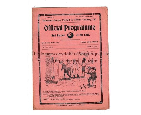 TOTTENHAM HOTSPUR       Fold out home programme for the League match v Oldham Athletic 5/4/1913.     Generally good