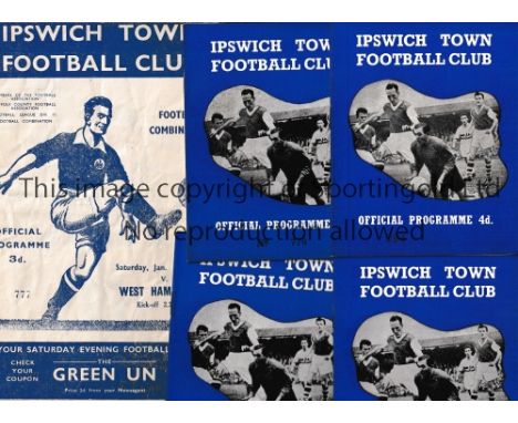 IPSWICH TOWN RESERVES 1957/8 TO 1960/1     Sixteen programmes for reserve games at Ipswich against West Ham 1957/8, Bristol C