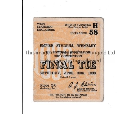 1938 FA CUP FINAL     Ticket for Huddersfield Town v Preston North End.    Generally good