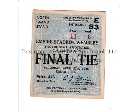 1946 FA CUP FINAL     Seat ticket for Derby County v Charlton Athletic. Very slightly marked.     Generally good