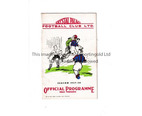 CRYSTAL PALACE V BRIGHTON &amp; HOVE 1937     Programme for the League match at Palace 16/10/1937, very slightly creased, plu