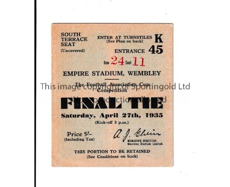 1935 FA CUP FINAL     Seat ticket for Sheffield Wednesday v West Bromwich Albion.       Good