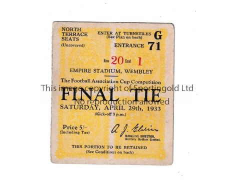 1933 FA CUP FINAL      Seat ticket for Everton v Manchester City.   Good