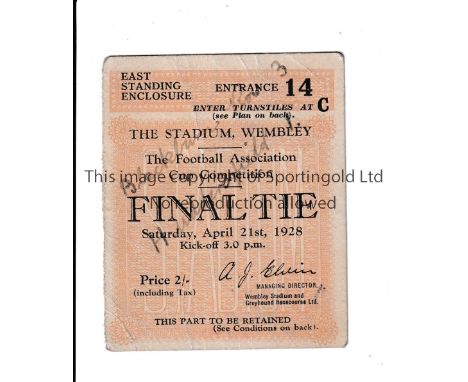 1928 FA CUP FINAL     Ticket for Blackburn Rovers v Huddersfield Town. Teams and scores written on the front.    Generally go