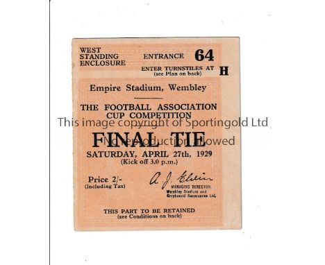 1929 FA CUP FINAL      Ticket for Bolton Wanderers v Portsmouth.     Good