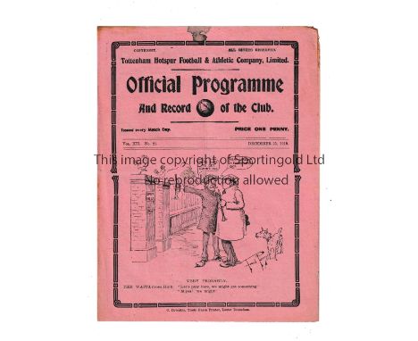 TOTTENHAM HOTSPUR       Home programme for the League match v Hull City 25/12/1919, very slightly marked.     Generally good
