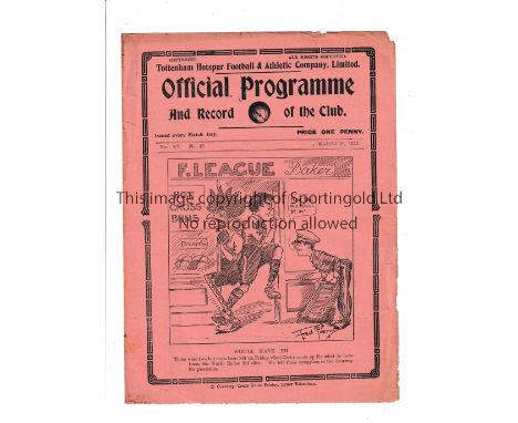 TOTTENHAM HOTSPUR       Home programme for the League match v Preston North End 30/3/1923, minor tears and tiny paper loss.  