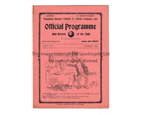 TOTTENHAM HOTSPUR       Fold out home programme for the League match v Chelsea 7/12/1912.    Generally good