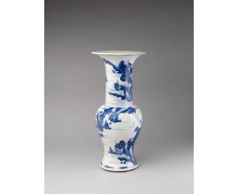 A CHINESE BLUE AND WHITE YEN YEN VASEKANGXI 1662-1722The body and neck painted with a continuous watery landscape with schola
