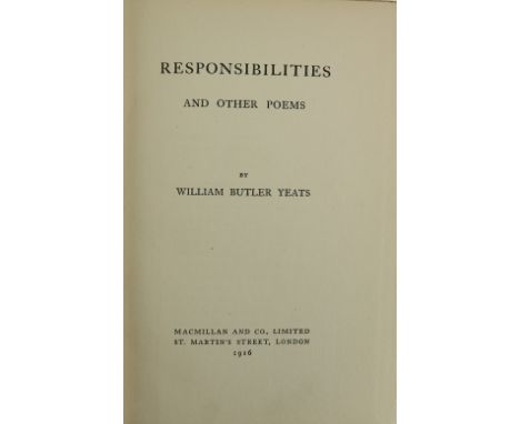 Yeats (W.B.)&nbsp;Responsibilities and Other Poems, 8vo, L. (MacMillan &amp; Co.) 1916,&nbsp;First Edn., hf. title, gilt deco