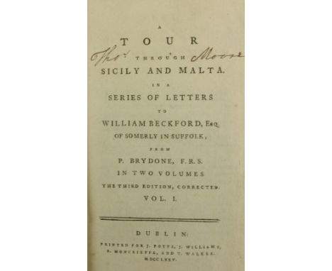 Brydone (P.)&nbsp;A Tour through Sicily and Malta, In a Series of Letters to William Beckford, Esq., of Somerly in Suffolk, 2