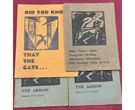 Yeats (W.B.)editor, The Arrow, Vol. I, No. 2, & No. 3, together 2 numbers (ex. 5?) 4to Dublin November 24th, 1906, & February