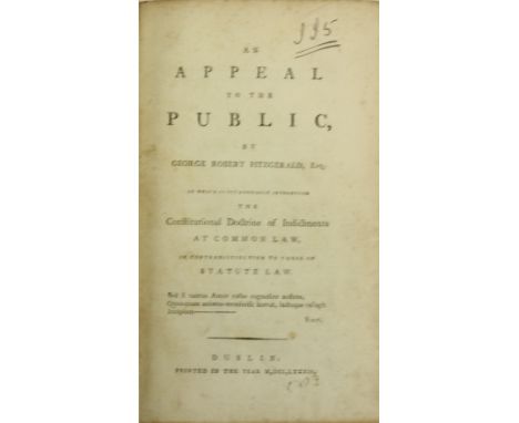 Co. Mayo:&nbsp; Fitzgerald (George Robert)&nbsp;An Appeal to the Public, 8vo D. 1782.&nbsp;First Edn., 463pp errata leaf at e