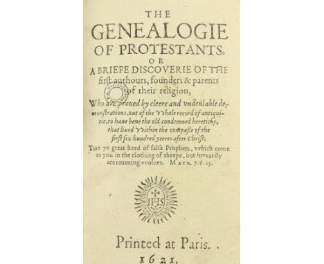 Scarce Irish Author  [Rochfort (Luke)]&nbsp;The&nbsp;Genealogie of Protestants,&nbsp;or, A Briefe Discoverie of the first aut