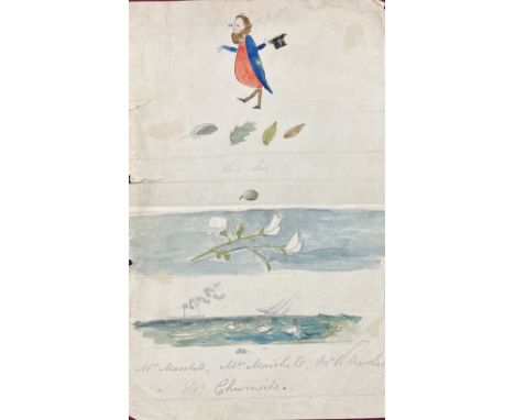 Original Watercolour Drawing  Lear (Edward, 1812-1888), artist.&nbsp;A sheet of lined writing paper, approx. 8" x 5", bearing