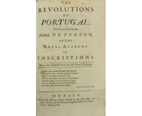 Dublin Printing: Vertot (Abbe de)&nbsp;The Revolutions of Portugal... Trans by Gabriel Roussillon. 8vo Dublin (George Grierso