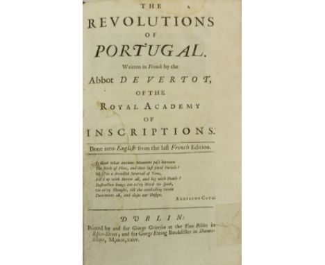 Dublin Printing: Vertot (Abbe de)&nbsp;The Revolutions of Portugal... Trans by Gabriel Roussillon. 8vo Dublin (George Grierso