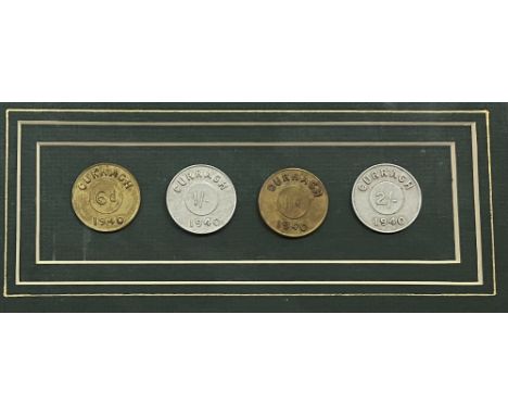 Curragh Internment Camp Tokens: A collection of four original metal Currency Tokens inscribed 'Curragh 1940' in 1d, 6d, 1/- &
