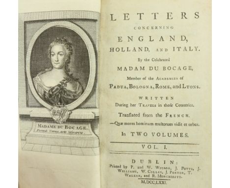 First Dublin Edition  du Bocage (Madame)&nbsp;Letters concerning England, Holland and Italy,&nbsp;2vols. 12mo Dublin (P. &amp