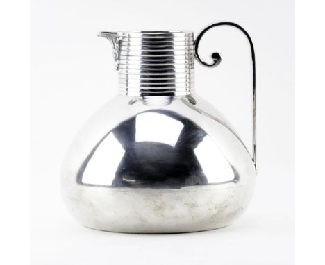 Peruvian Art Deco Sterling Silver Pitcher. Decorated with fluted handle and ribbed neck. Stamped Siam 925 made in Peru. Good 