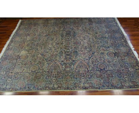 Semi Antique Palace Size Lavar Kerman Persian Carpet. Unsigned. Soiling and a Few Stains, a Few Small Low Spots, Re-fringed O