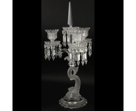 Baccarat Dauphin 3 Light-Candelabra. Signed. Good condition. Measures 24" H x 12" W. Shipping: Third party. (estimate $1000-$