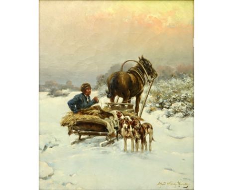 Alfred von Wierusz-Kowalski, Polish (1849-1915) Oil on canvas "A Long Wait" Signed lower right. Light craquelure or good cond