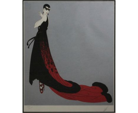 Erte Romain de Tirtoff , Russian/French (1892-1990) Color lithograph "Art Deco Lady In Red Gown" Signed and numbered 93/260. 