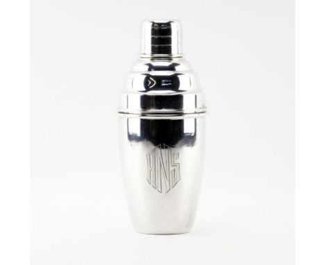 Art Deco Sterling Silver Cocktail Shaker. Stamped with Brazilian "PPM" in triangle, 925 stamp mark on underside and lid. Mono