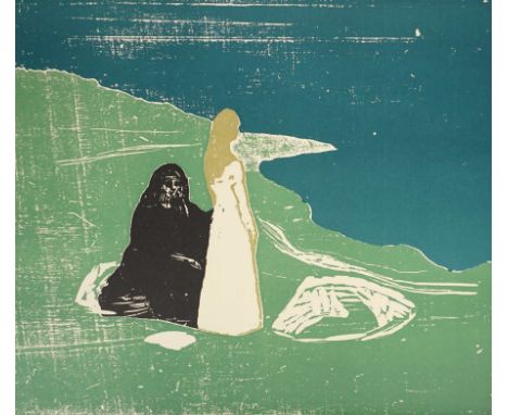 MUNCH, Edvard (*1863 Løten †1944 Oslo),Farbholzschnitt/Büttenpapier, "Two women on the shore", rechts unten "Copyright-C", sp