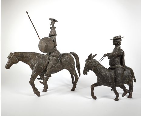 BILDHAUER/ IN, 20.Jh. zeitgenössisch, wohl Bernhard Kleinhans,Don Quijote u. Sancho Pansa, Bronze, dunkel patiniert, 45 x 48 