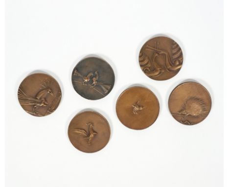 RELIEFPLAKETTEN, Satz von 6, Ausgabe zu einer Altarweiheim Dom St. Viktor zu Xanten, Bronze, tlw patiniert, avers versch Tier