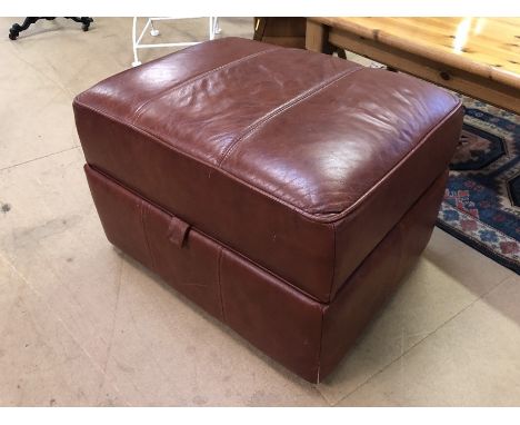Brown leather storage pouffe