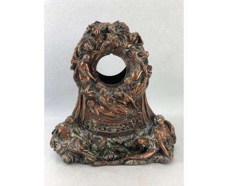 Art Nouveau copper mantle clock surround, approx 29cm in height