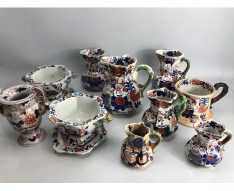 China: Collection of Mason's Ironstone mostly Mandalay pattern, varioius jugs, urn, Tureen with saucers 