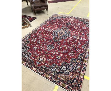 Old red ground Iranian carpet, Mashhad region, approx 270cm x 185cm