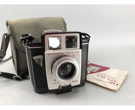 Vintage Kodak camera Brownie Twin 20 with original case and manual
