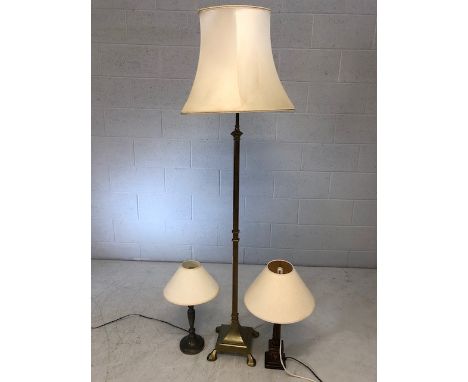 Selection of three lamp bases (one standard lamp), two metal and one wooden 