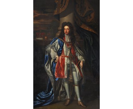 Follower of Sir Godfrey KnellerPortraits of William and Mary in coronation robesOil on canvas, a pairPortrait of William indi
