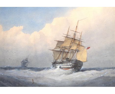 William Frederick Mitchell (British 1845-1914)H.M.S. Powerful 84 guns, Captain the Hon. R.S. Dundalk C.B. 1848-51Watercolour 