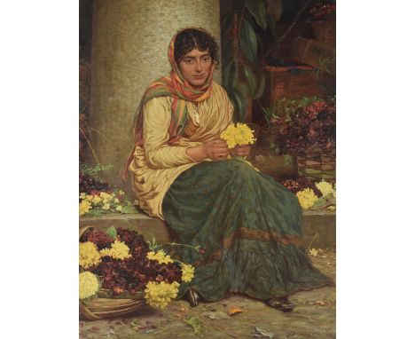 William John Hennessy (Irish 1839-1917)The Flower SellerOil on canvasSigned and dated 1874 lower right121.5 x 91.5cm (47¾ x 3