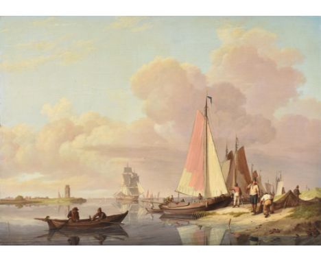 Johannes Hermanus Koekkoek (Dutch 1778-1851)Estuary landscapeOil on panelSigned and dated 1826 on the boat lower left35.5 x 4