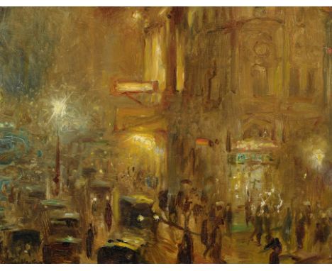 Arthur Hacker (British 1858-1919)Study for 'Piccadilly Circus'Oil on boardSigned lower left; signed, titled and dated 1911 ve