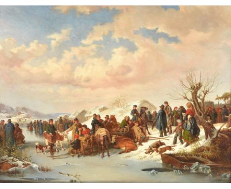 Kilian Christoffer Zoll (Swedish 1818-1860)A Village Gathering in WinterOil on canvasSigned and dated 1855 lower left95 x 121