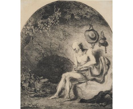 Ferdinand Bol (Dutch 1616-1680)St. Jerome in the cave (Bartsch 3)Etching and drypoint, 1644Sheet: 28.6 x 24.3cm (11¼ x 9½ in.