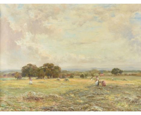 Claude Hayes (British 1852-1922)HaymakingOil on canvasSigned lower left; signed, titled and inscribed no.2 on the reverse59.5