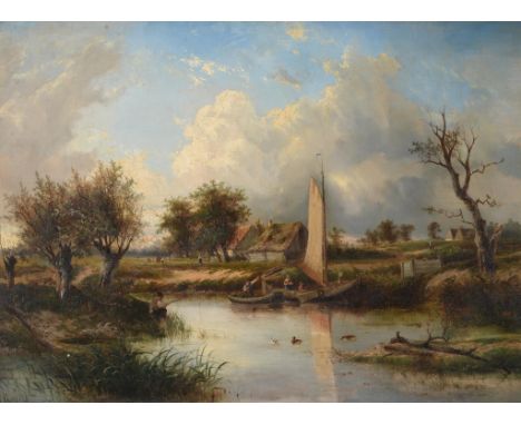 Joseph Thors (British 1835-1920)Dutch river sceneOil on canvas Signed and dated 58 lower left 53 x 73cm (20¾ x 28½ in.)Condit