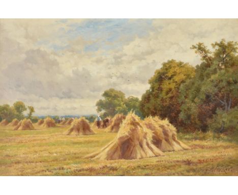 Henry H. Parker (British 1858-1930)Harvesting, Culham, BerkshireOil on canvasSigned lower right; further signed and titled ve