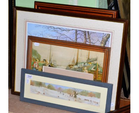 Driver (20th century) rural landscape, watercolour, image spreading onto mount, signed; with four others including signed pri