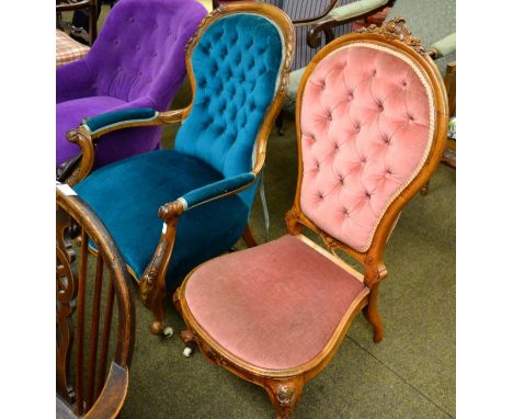 Mid-19th century fauteuil, together with a French button back nursing chair of similar date 